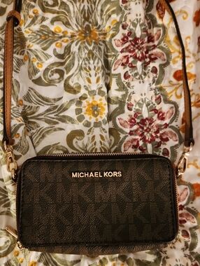 Michael Kors Dark Brown Logo Crossbody Bag with Gold Accent